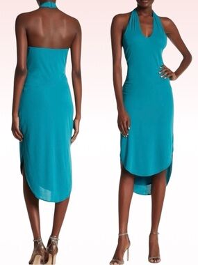 Nwot HALSTON HERITAGE Turquoise Blue Halter Dress (Sz XS)